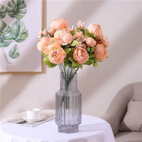 Flowers Artificial Silk Peony Bouquets Wedding Home Decoration Orange Peach - Picture 4 of 5